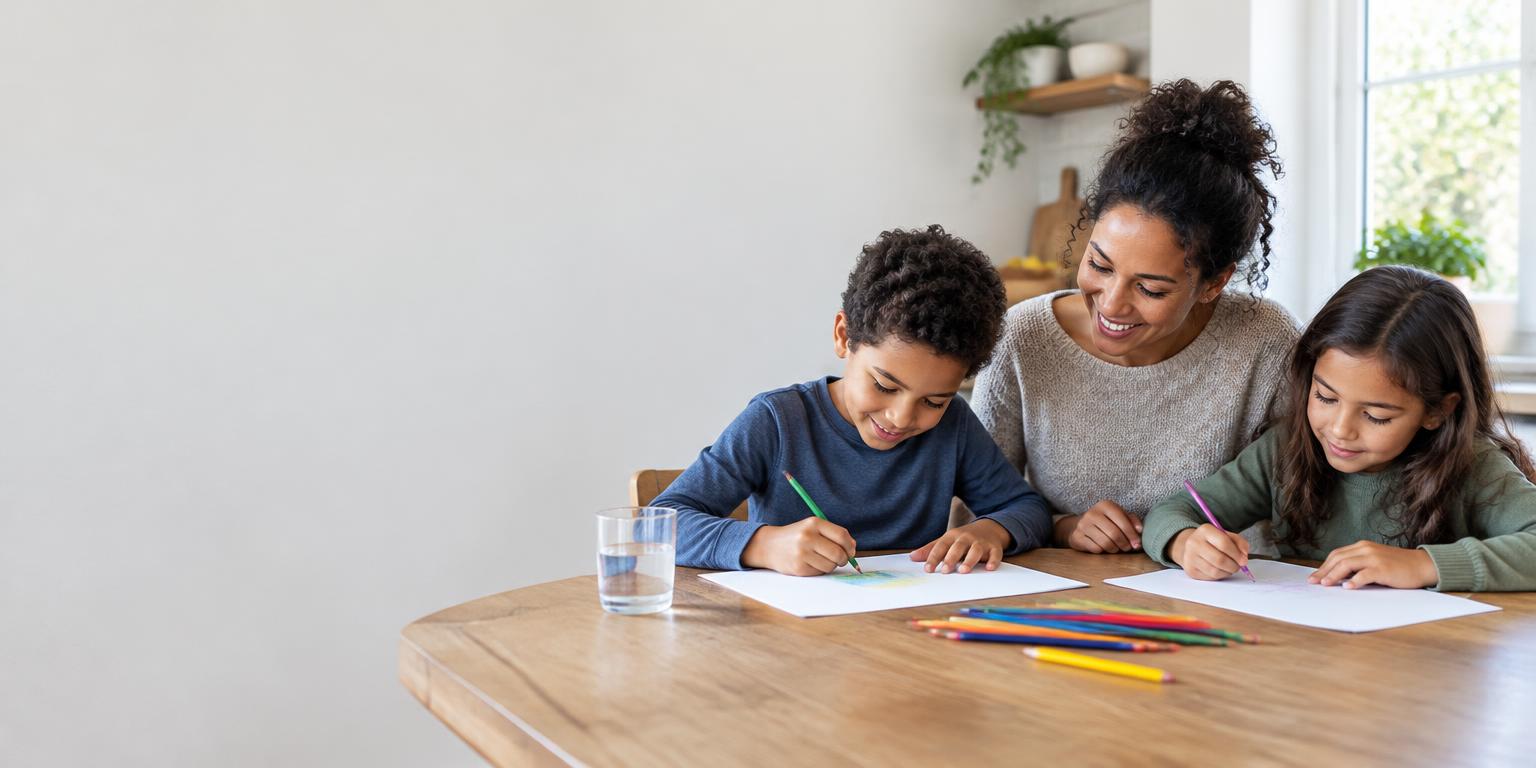 A family spending a quiet moment drawing together at a table
